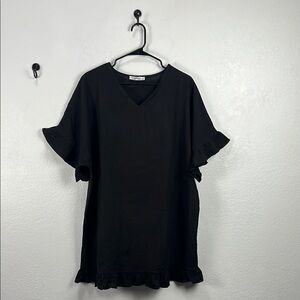 MSJ Women’s Black Flutter Sleeve Dress Ruffle Hem Cotton Casual‎ Sz XL  Vacay